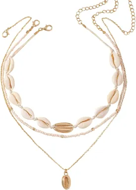 YANCHUN Shell Necklace Beach Jewelry for Women Sea Shell Necklace Layered Gold Shell Charm Necklaces Summer Outfits fwomen Beach Fashion 2025