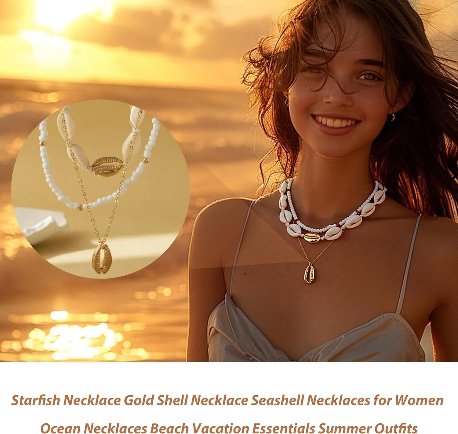 YANCHUN Shell Necklace Beach Jewelry for Women Sea Shell Necklace Layered Gold Shell Charm Necklaces Summer Outfits fwomen Beach Fashion 2025