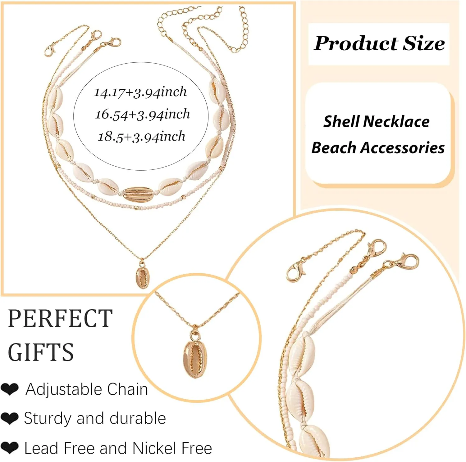 YANCHUN Shell Necklace Beach Jewelry for Women Sea Shell Necklace Layered Gold Shell Charm Necklaces Summer Outfits fwomen Beach Fashion 2025