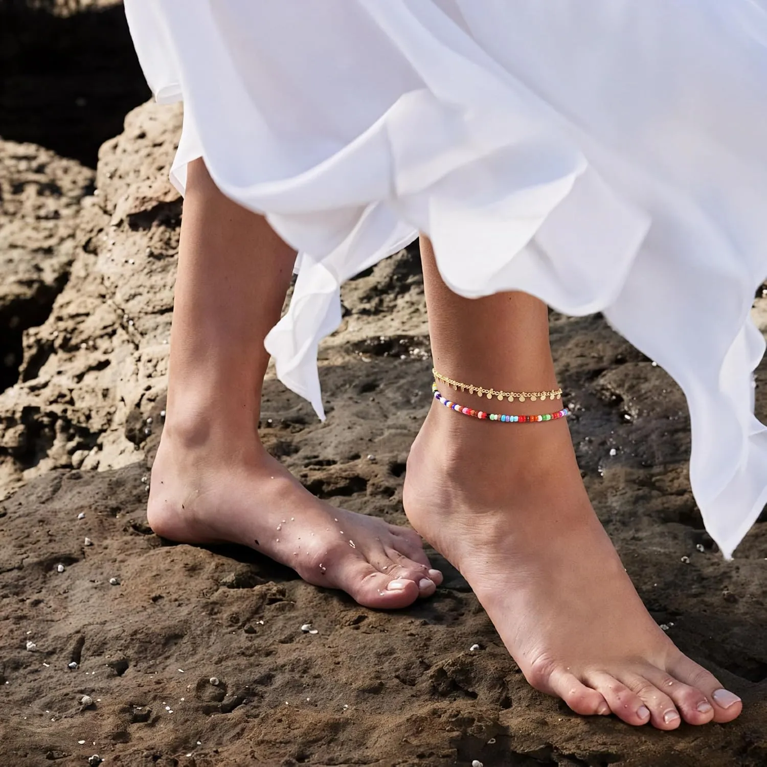 Yoosteel Beaded Ankle Bracelets for Women - Boho Bead Anklets Cute Non Tarnish Adjustable Beach Anklet for Women Jewelry Gifts