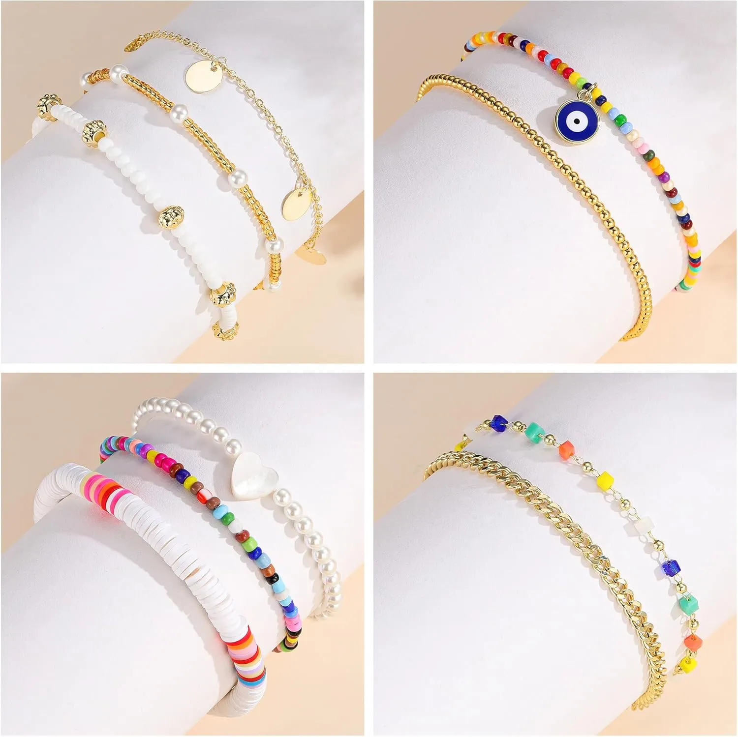 Yoosteel Beaded Ankle Bracelets for Women - Boho Bead Anklets Cute Non Tarnish Adjustable Beach Anklet for Women Jewelry Gifts
