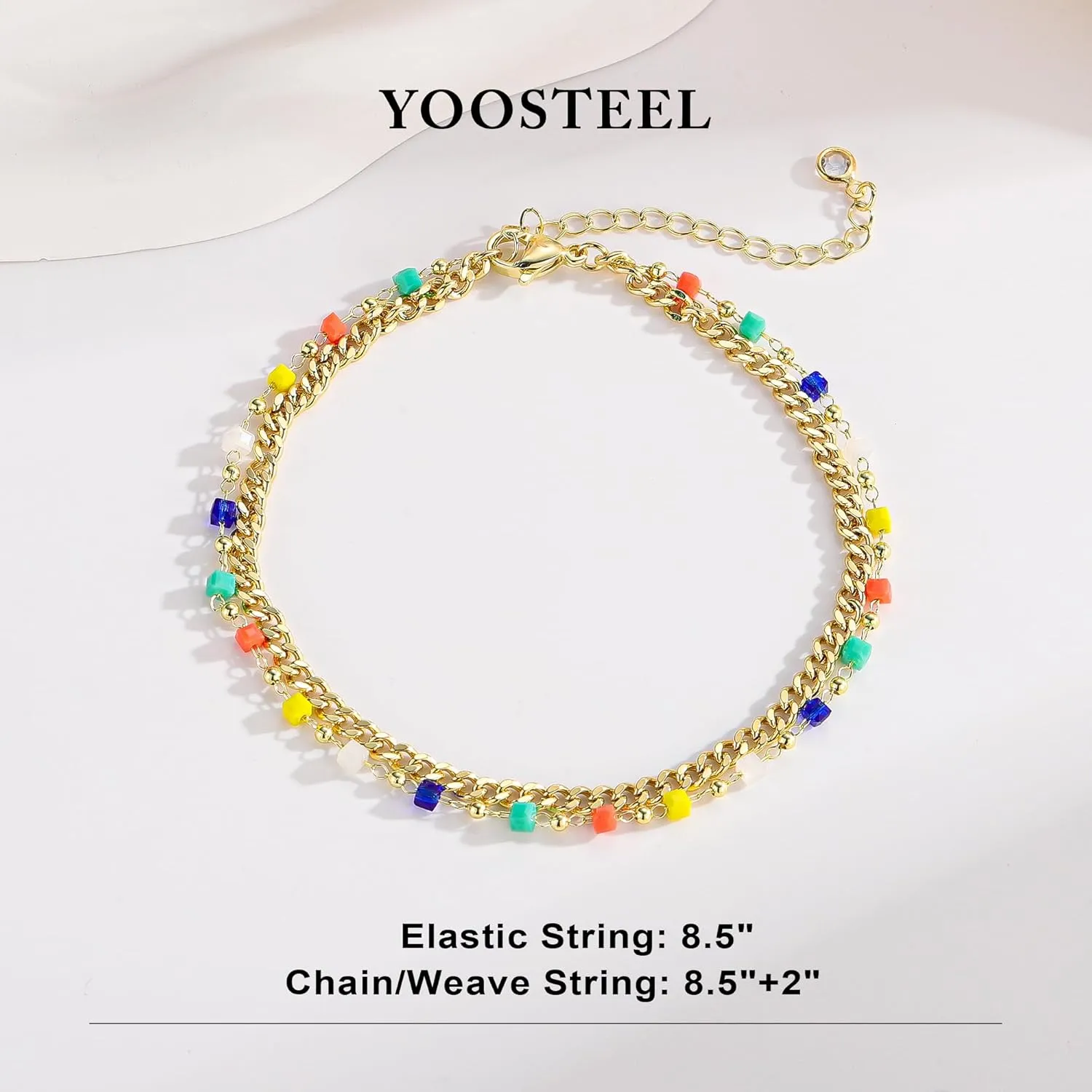 Yoosteel Beaded Ankle Bracelets for Women - Boho Bead Anklets Cute Non Tarnish Adjustable Beach Anklet for Women Jewelry Gifts