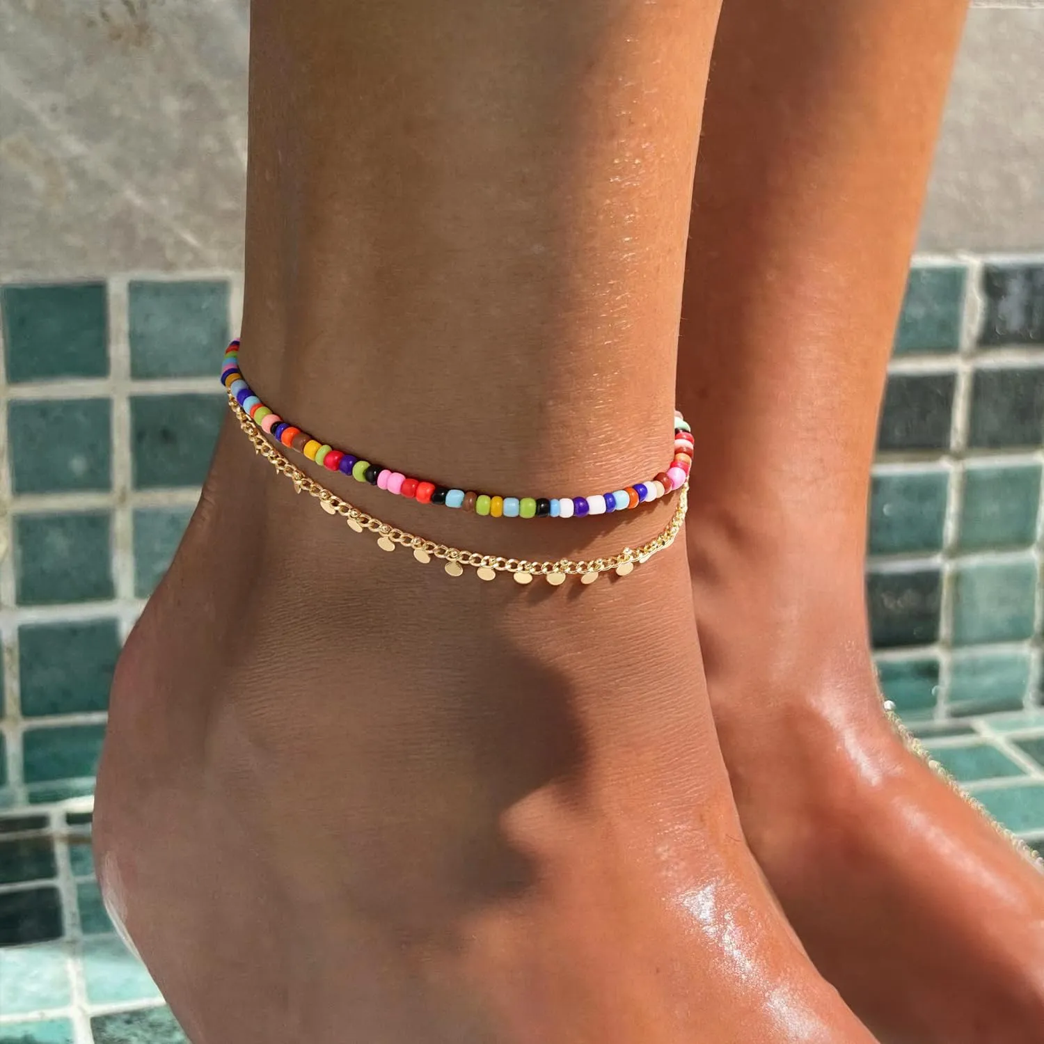 Yoosteel Beaded Ankle Bracelets for Women - Boho Bead Anklets Cute Non Tarnish Adjustable Beach Anklet for Women Jewelry Gifts