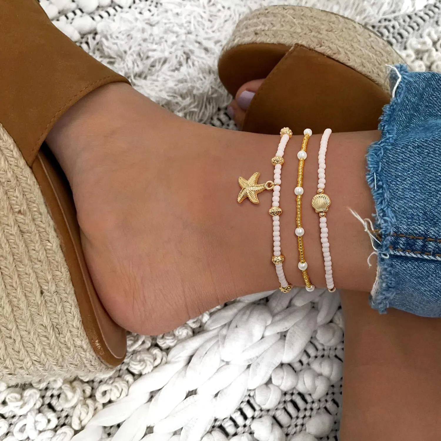 Yoosteel Beaded Ankle Bracelets for Women - Boho Bead Anklets Cute Non Tarnish Adjustable Beach Anklet for Women Jewelry Gifts