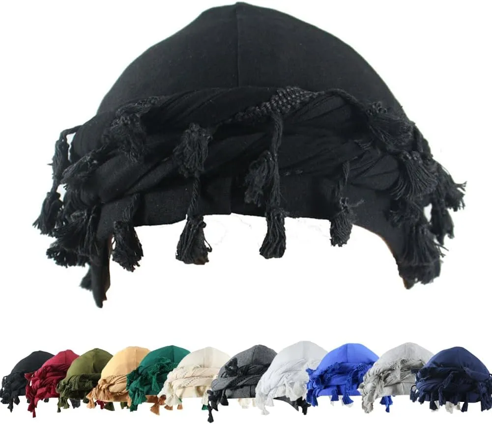 YuMENo Turban for Men Women Vintage Twist Durag Head Wraps Satin Lined Halo Turban with Tassel Waves Braids